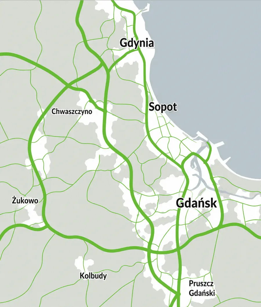 Mapa obszaru działania ZoomProjekt — Trójmiasto i okolice